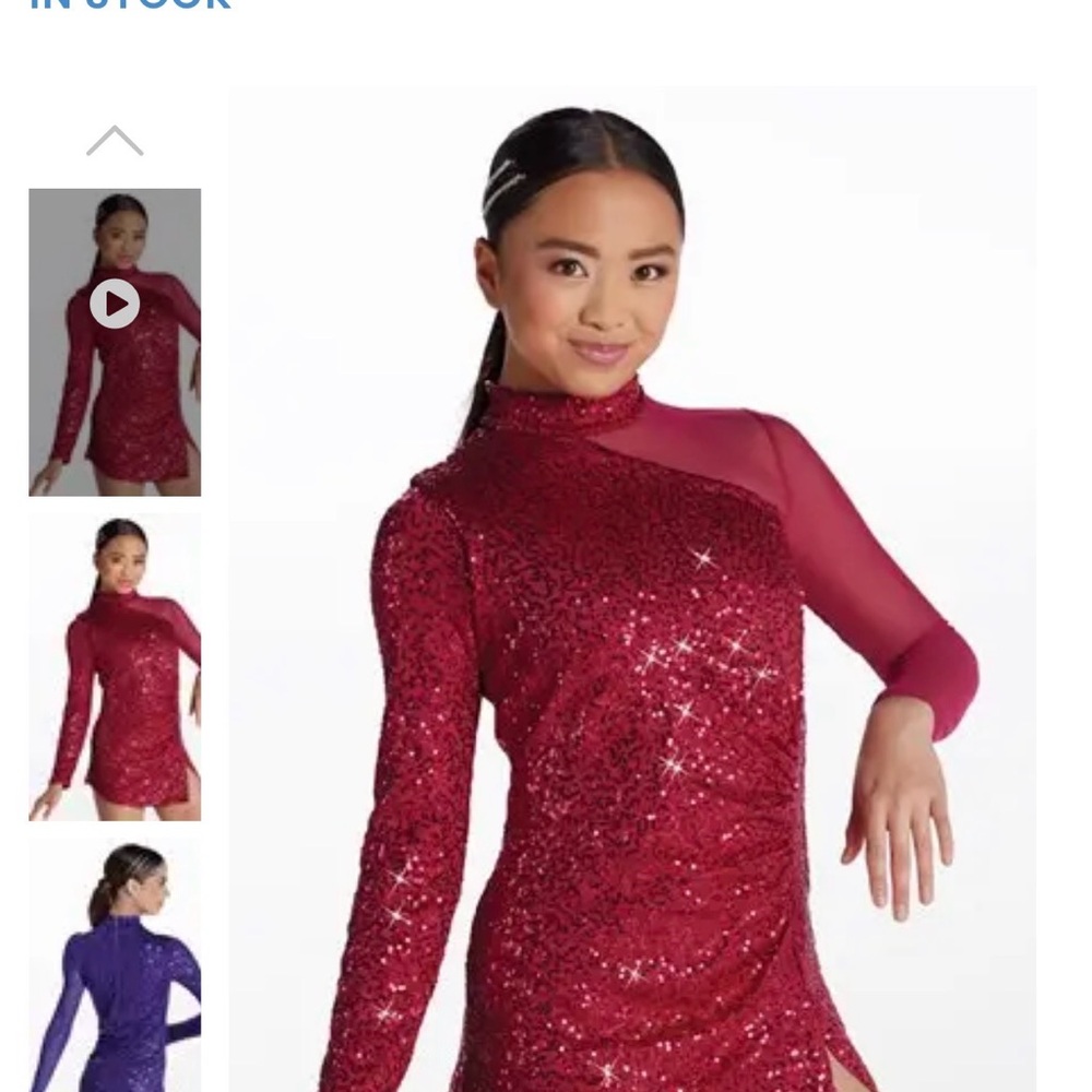 Weissman Jazz Costume, Red Sequin Long Sleeve Dress, XS or LC